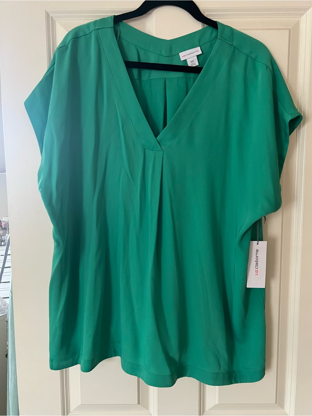 Liz Claiborne Emerald Green V-Neck Short Sleeve Blouse